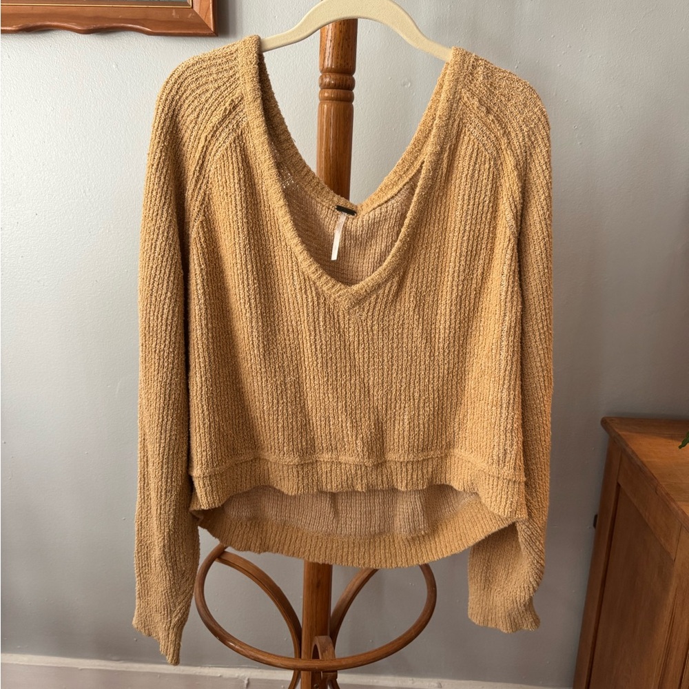 Free People V-Neck Sweater in Butter Yellow